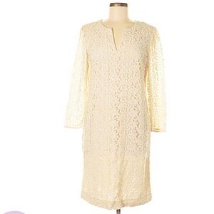 NEW Talbots ivory lace 3/4 sleeve mid length shift dress NWOT 8p